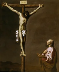 Saint Luc peintre devant le Christ en croix